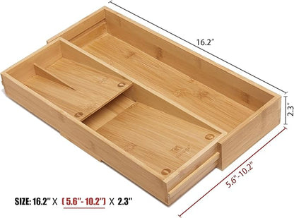 Bamboo Kitchen Drawer Organizer, Silverware Organizer Expandable Utensil Holder with Removable Knife Block, Cutlery Tray with Drawer Dividers for Kitchen Utensils and Flatware