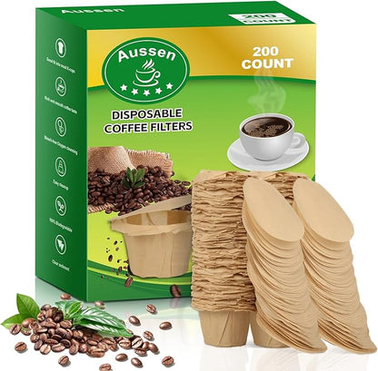 Aussen Disposable Coffee Paper Filters Replacement Kerig Filter Fit All Keurig Single Serve Filter Brands Compatible with Reusable Single Serve Pods Keurig Coffee Maker (Natural with Lid, 200pcs)