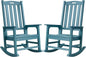 Psilvam Oversized Outdoor Rocking Chair Set of 2, Porch Rocker with 21" Wide Seat and 32" Tall Backrest, Pre-Assembled with Most Components for Effortless Installation (Blue)