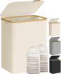 SONGMICS Laundry Hamper with Lid, 2-Section Large Laundry Basket, 34.3-gallon (130L), Removable Mesh Liner, Bamboo Handles, Collapsible, 20.5 x 15.2 x 27.8 Inches, Cream White ULCB513W01