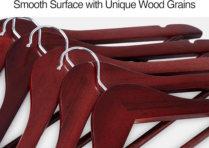 StorageWorks Wooden Hangers 30 Pack, Wood Coat Hanger for Coats, Shirts, Jackets, Pants, Suits, Dark Cherry Color