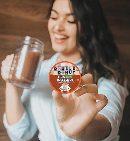 Double Donut Coffee Hazelnut Half Caff Coffee Pods, Single Serve Flavored Half Caffeine Coffee Pods For Keurig K Cup Brewers, Medium Roast, 20 Count (Pack of 2)