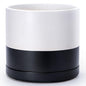 D'vine Dev 14 Inch Ceramic Planter Pot with Drainage Hole and Saucer, Indoor Cylinder Round Planter Pot, Layered Monochrome Black & White, 94-O-G-L