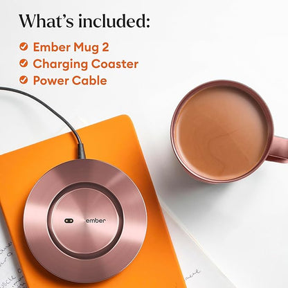 Ember Temperature Control Smart Mug 2, 10 Oz, App-Controlled Heated Coffee Mug with 80 Min Battery Life and Improved Design, Rose Gold