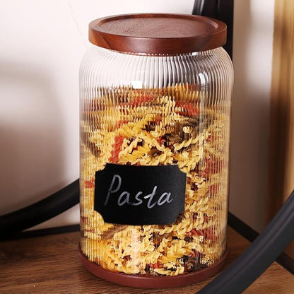 SAIOOL 2-Pack Striped Borosilicate Glass Airtight Canisters - Big mouth Large Capacity, Acacia Wood Lid, Food Storage Jars for Flour, Pasta, Pantry Organization (1 Gallon （2 Striped pack）)