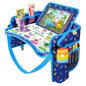 Kids Travel Tray - Waterproof Car Table with No-Drop Large Tablet Holder - Car Seat Tray - Road Trip Must Haves - Lap Desk Kids Organizer for Airplane - Toddler Travel Activities (Blue)