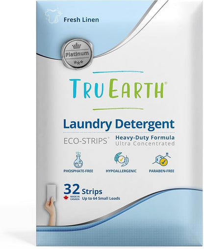 Tru Earth Platinum - Heavy Duty Laundry Detergent Sheets - Up to 64 Loads (32 Count), Fresh Linen Scent - Ultra-Concentrated Formula - Eco-Friendly Laundry Sheets