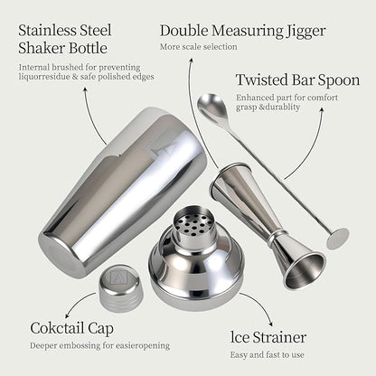 24oz Cocktail Shaker Set with 1 oz 2oz Jigger - Monogramm Initials Martini Shaker Set - 304 Stainless Steel Bar Shaker for Margarita,Mojito-Personalized Gift for Friend,Husband-H
