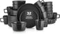 Stone Lain Celina Stoneware 32 Piece Dinnerware Set, Plates and Bowls, Black Matte Dish Collection, Service for 8 – Contemporary Minimalist Style, Microwave & Dishwasher Safe