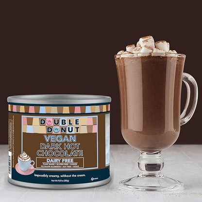 Double Donut Coffee Dark Vegan Hot Cocoa, Rich Chocolate Cocoa Mix, Gluten & Dairy Free, Velvety Smooth, 9.87 Oz