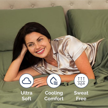 Extra Deep Pocket Twin Sheets - 3 Piece Breathable & Cooling Bed Sheets - Hotel Luxury Bed Sheet Set - Soft, Wrinkle Free & Comfy - Easily Fits Extra Deep Mattresses - Deep Pocket Sage Green Sheets