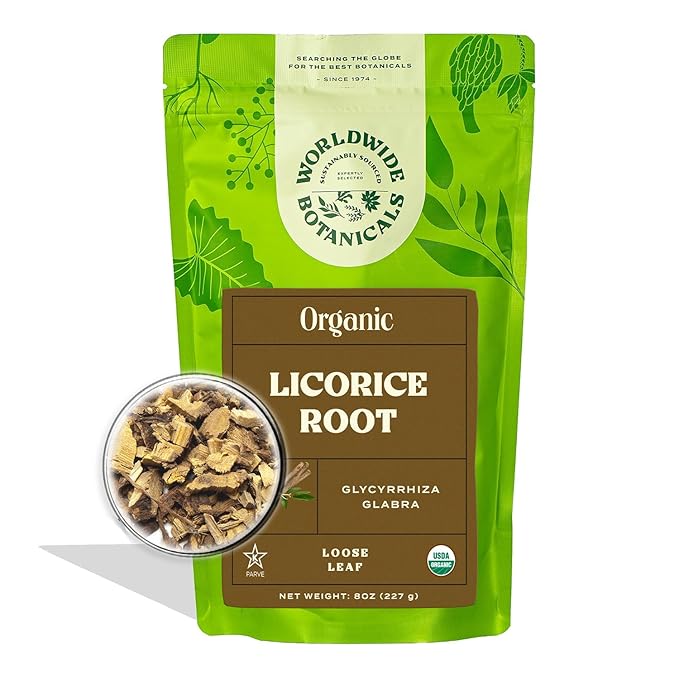 Worldwide Botanicals Organic Licorice Root – 8 oz – 100% Glycyrrhiza glabra –Palo Dulce, Regaliz – Cut & Sift, Naturally Sweet and Soothing, Harmonizing Tea – 8 ounces