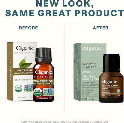 Cliganic Organic Tea Tree Essential Oil, 100% Pure Natural, for Aromatherapy | Non-GMO Verified (Packaging May Vary)
