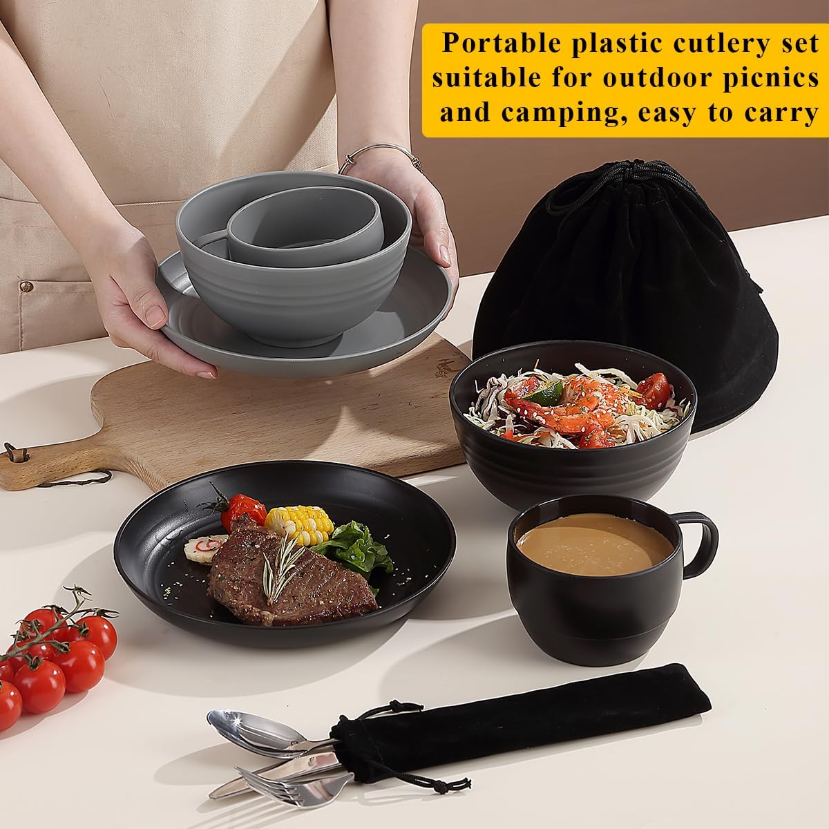 Berglander Camping Mess Kits for 2 Person, Silverware Set Spoons Forks Knives, Camping Essentials Gear, Accessories for Travel, Picnic, Outdoor, Easy to Carry and Clean