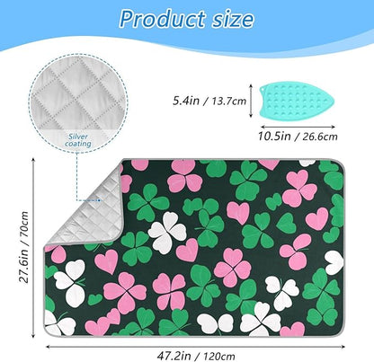 Ironing Mat Portable Ironing Pad Ironing Blanket for Table Top Heat Resistance Double-Side Using Travel Large 47.2 x 27.6 Inch Foldable Lightweight Clover Hearts
