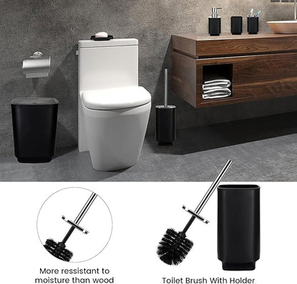 Bathroom Accessory Set 6 Piece Bathroom Accessories Set with Toothbrush Holder&Cup,Soap Dispenser& Dish,Toilet Brush Holder,Trash Can Plastic Gift Set for Bathroom Decorative Countertop (Black