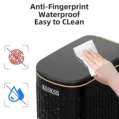 2.6 Gallon Slim Bathroom Trash Can with Soft Close Lid, 10L Stainless Steel Garbage Can with Removable Liner Bucket, for Narrow Spaces, Bathroom, Bedroom (Matt Black)