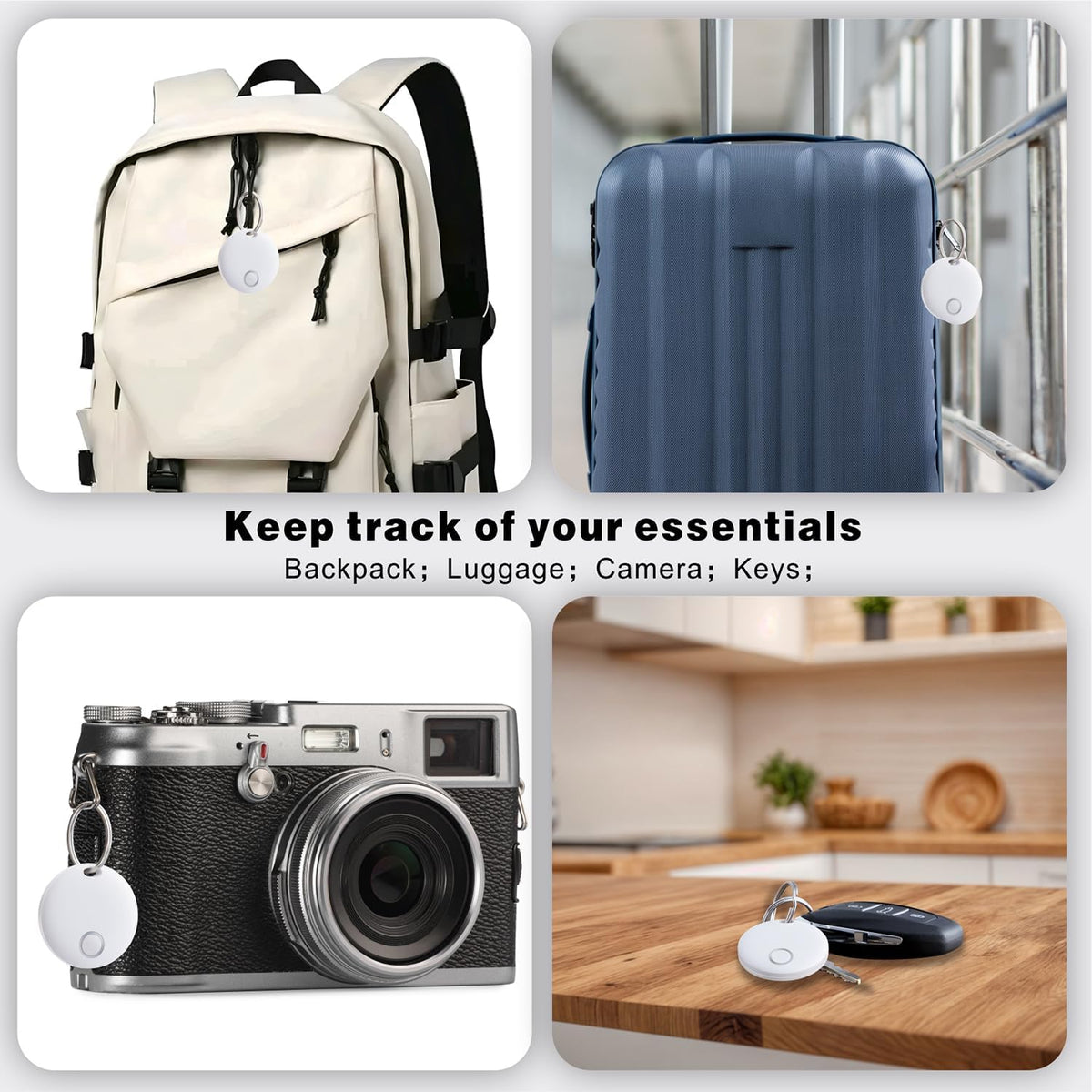 Air Tracker 4 Pack, Smart Bluetooth Tracker Works with Apple Find My (iOS Only), Item Finder Locator for Keys, Luggage, Backpack, IP67 Waterproof, White