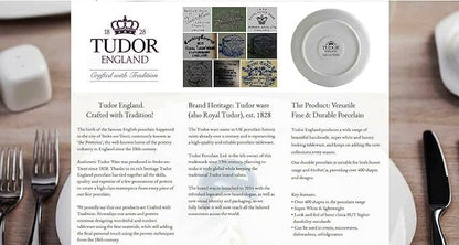 Tudor Royal 16-Piece Round Porcelain Dinnerware Set, Service for 4, Rosemary, Summer Flowers, Plates Bowls Dishes, Glossy, Premium Quality Dish Set, Unique Pattern