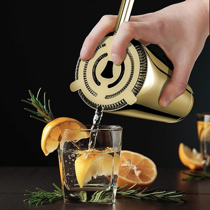 IOV Boston Cocktail Shaker Set, 18oz & 28oz Stainless Steel Weighted Shaker Tins, Metal Martini Drink Mixer for Bartending, Professional Bar Tools with Cocktail Recipe Guide, Gold