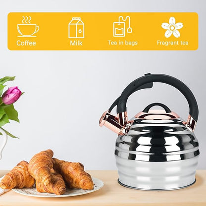Tea Kettle for Stove Top Whistling Teapot, 3.2Q Tea Pot Stainless Steel Teakettle with Heat Proof Ergonomic Handle