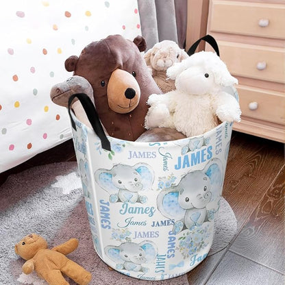 callie Personalized Elephant Laundry Basket for Kids Baby, Waterproof Collapsible Laundry Hamper, Clothes Toys Storage Bin for Bedroom Nursery (13.8" x 16.5", 15.7" x 19.6")