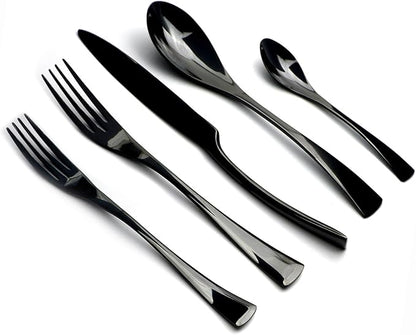 20-Piece 18/10 Stainless Steel Flatware Set Mirror Polishing Black, Serive for 4