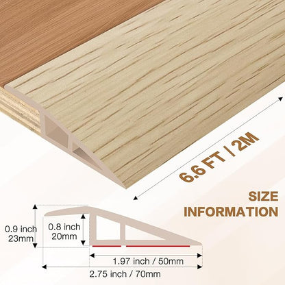 Floor Transition Strip Vinyl Door Threshold Ramp Self Adhesive Carpet Edging Strip Doorway Edge Trim, Overlap Edge Reducer for Laminate Carpet, Floor, Tile (Yellow Wood, 3/5" to 4/5", 6.6Ft)