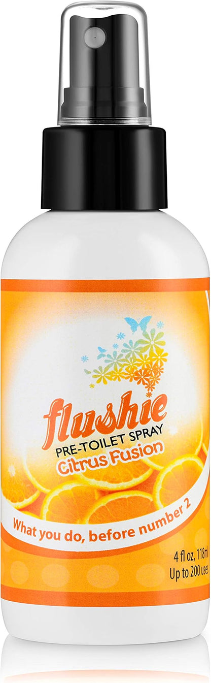 Flushie Pre-Toilet Spray for Poop Travel Size Toiletries Bathroom Spray for Poop Spray for Toilet Deodorizer Traveling Essentials Poop deodorizer Poop Odor eliminator 4oz (Assorted Mix, 4 Pack)