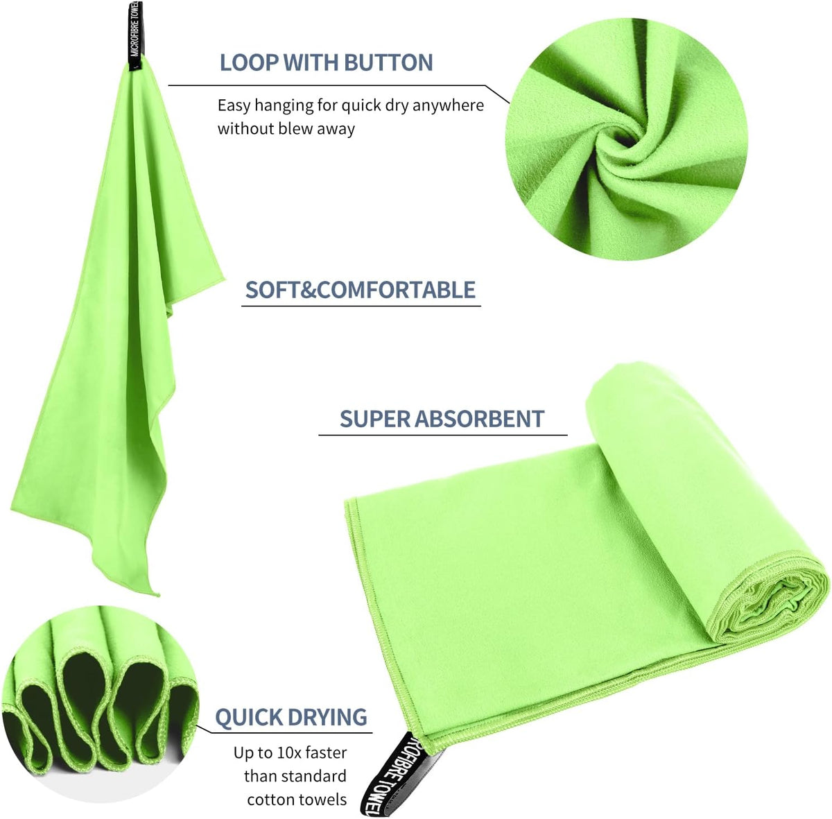 Microfiber Travel Towel, Soft Lightweight Quick Dry Towel, Super Absorbent Compact Travel & Sports & Beach Towels for Camping, Backpack, Gym, Swimming, Yoga, Hiking (M:20"×40" -Green)