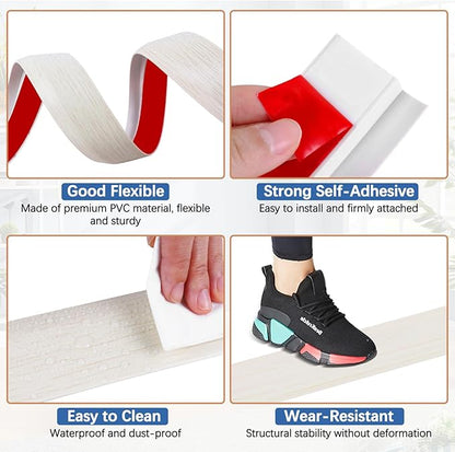Vinyl Door Threshold Flooring Transition Strip Self Adhesive Carpet Edging Strip for Laminate Doorway Edge Threshold from 1/5" to 2/5" (Beige Wood Grain, 3.3 Ft)