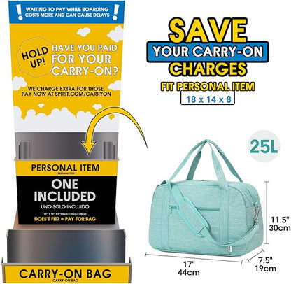 Narwey 18" Carry on Bag Underseat for Airplane with Wet Pocket Spirit Airlines Personal Item Bag Travel Duffel Bag Small Gym Bag Weekender Overnight for Women and Men (Mint Green)