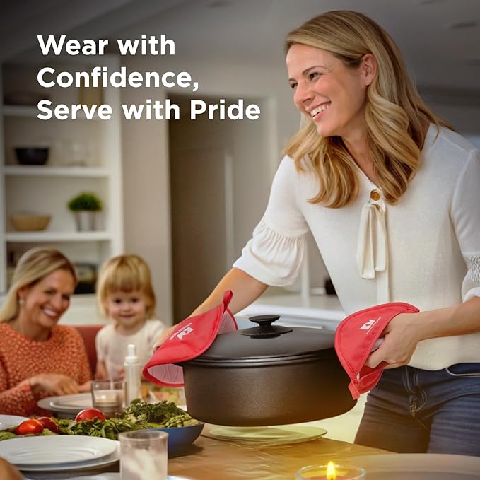 Kitchen Mama Silicone Pot Holders - Heat Resistant, Non-Slip Surface, Dual Pocket Design with Soft Cotton Lining, Safe, Durable, Stylish, Practical for Everyday Use Hot Oven, Bowl, Pan (Red)