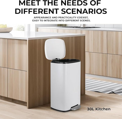 13.2 Gal Kitchen Trash Can, 50L Recycling or Garbage Bin, Brushed Stainless Steel Waste Basket, Soft&Quiet Close Dustbin, with Step-On Pedal, Removable Inner Bucket, for Home, Office, Living Room