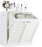 HITNET Tilt Out Laundry Hamper Cabinet, Bathroom Laundry Cabinet with 16 Gallon Clothes Basket, Space Saving Freestanding Bamboo Storage Organizer for Towels and Toys, White