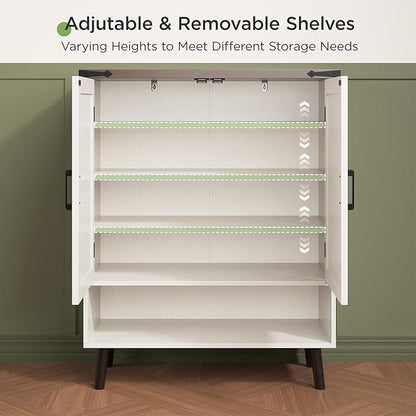 Vabches Farmhouse Shoe Storage Cabinet with Doors, 5 Tier Small Shoe Cabinet with Adjustable Shelves and Metal Legs, 34" Tall Shoe Rack Organizer for Entryway, Foyer, White