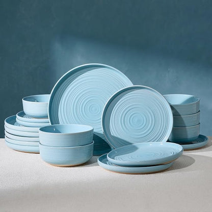 Dinnerware Sets for 6, Ceramic Plates and Bowls, Ice Blue | 18-Piece Ceramic
