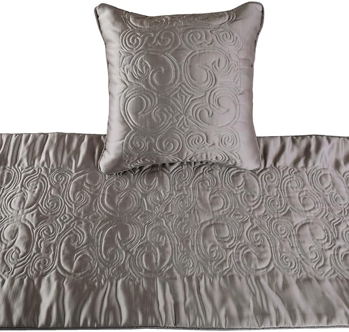The HomeCentric Handmade Silver CA King 86 x 18 inch Bed Runner Without Pillow Cover, Satin Quilted Bed Scarf, Abstract Modern - Silver Soft