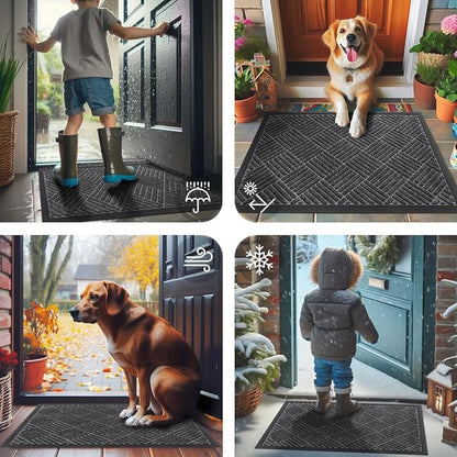 Smiry Front Door Mat Outside Entrance, Heavy Duty Outdoor Indoor Mat, Natural Rubber Doormat, Non Slip, Trap Dirt and Moisture, Easy Clean, Low Profile Patio Porch Entryway Mat, 71x23, Light Grey