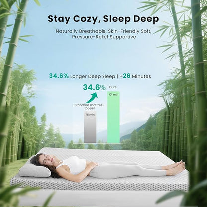 Bamboo Mattress Topper King Size 4 Inch, Cooling Gel & Bamboo Charcoal Memory Foam Mattress Topper for Back Pain Relief, Firm Dual-Layer Foam Bed Pad with Removable Cover