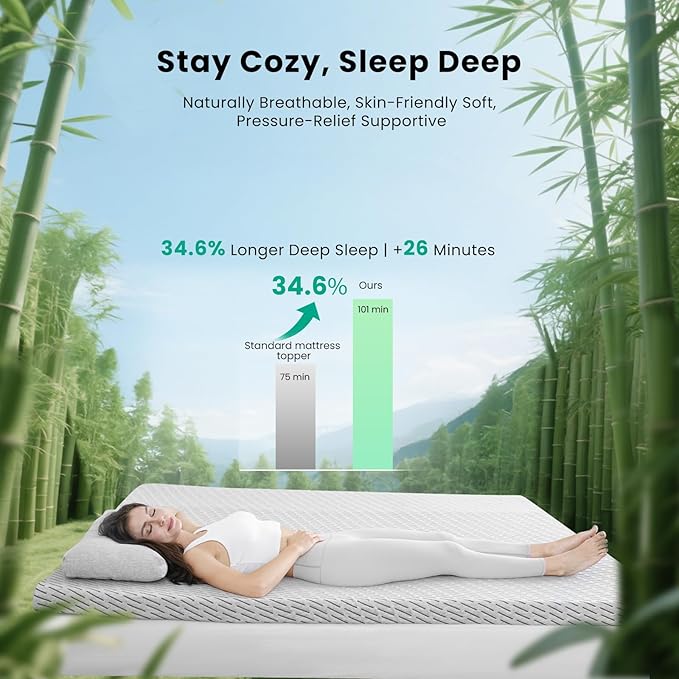 Bamboo Mattress Topper Full Size 2 Inch, Cooling Gel & Bamboo Charcoal Memory Foam Mattress Topper for Back Pain Relief, Firm Dual-Layer Foam Bed Pad with Removable Cover