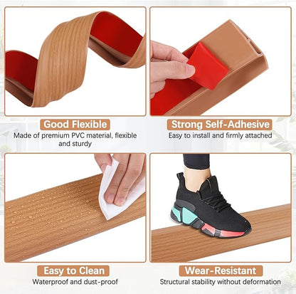 Vinyl Door Threshold Flooring Transition Strip Self Adhesive Carpet Edging Strip for Laminate Doorway Edge Threshold from 1/5" to 2/5" (Yellow Wood Grain, 10 Ft)