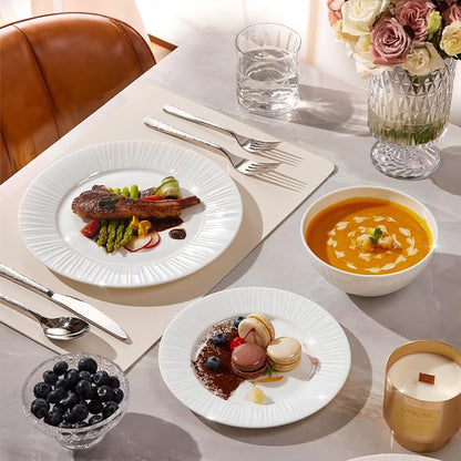 18Pc Textured White Bone China Set Service