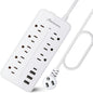 10FT Surge Protector Extension Cord with USB C, Flat Plug Power Strip - 8 Outlets & 3 USB Ports (A x 2, C x 1), Wall Mount Desk Power Strip - White, ETL Listed