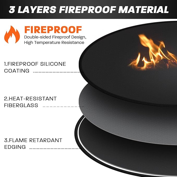 48" Fire Pit Mat for Solo Stove Yukon, Round Fireproof Under Grill Mats for Outdoor Grill, Portable Camping Stove Mat for Solo Stove Accessories