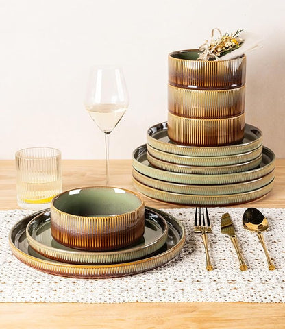 Ceramic Dinnerware Set for 8, 24-Piece Plates and Bowls Set | Lightweight