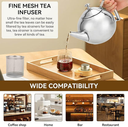 Stainless Steel Tea Pot with Infuser, Tea Pot with Removable Infuser For Loose Leaf and Tea Bags Metal Tea Kettle with Filter Stovetop Tea Maker Brewing Loose Leaves and Tea Bags (1L)