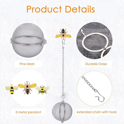 3 Pcs Tea Infusers for Loose Tea Leaf Steeper Tea Balls for Loose Tea Diffusers for Loose Tea Stainless Steel Tea Infuser Loose Leaf Tea Steeper with Metal Pendant (Bee 3)