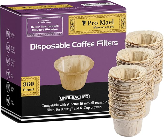 Pro Mael 360 Count Disposable K Cup Filters, Coffee Filter Paper for Keurig Brewers Single Serve 1.0 and 2.0, Use with Reusable K Cup Pods (Natural Unbleached)