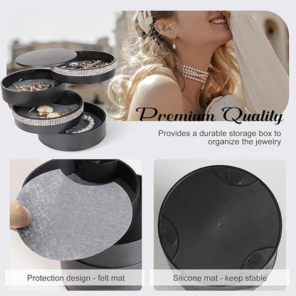 CONBOLA Jewelry Holder Organizer, Christmas Gifts Ideas for Women, Small Jewelry Storage Box Earring Holder, 5-Layer Rotating Jewelry Storage Tray with Lid for Bracelets Rings Bracelets